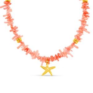 Pink Coral Chip & Starfish Necklace