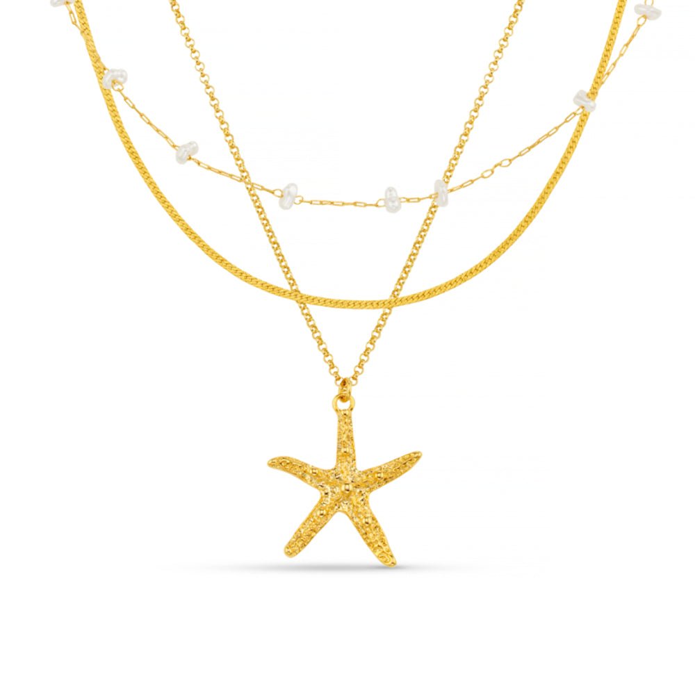Starfish & Pearl 3-Row Necklace