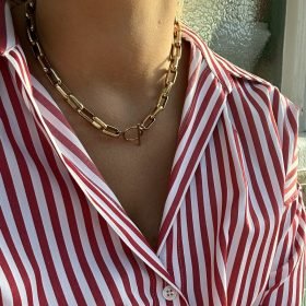 LUXE Rectangle Link T-Bar Necklace - Gold - Image 2