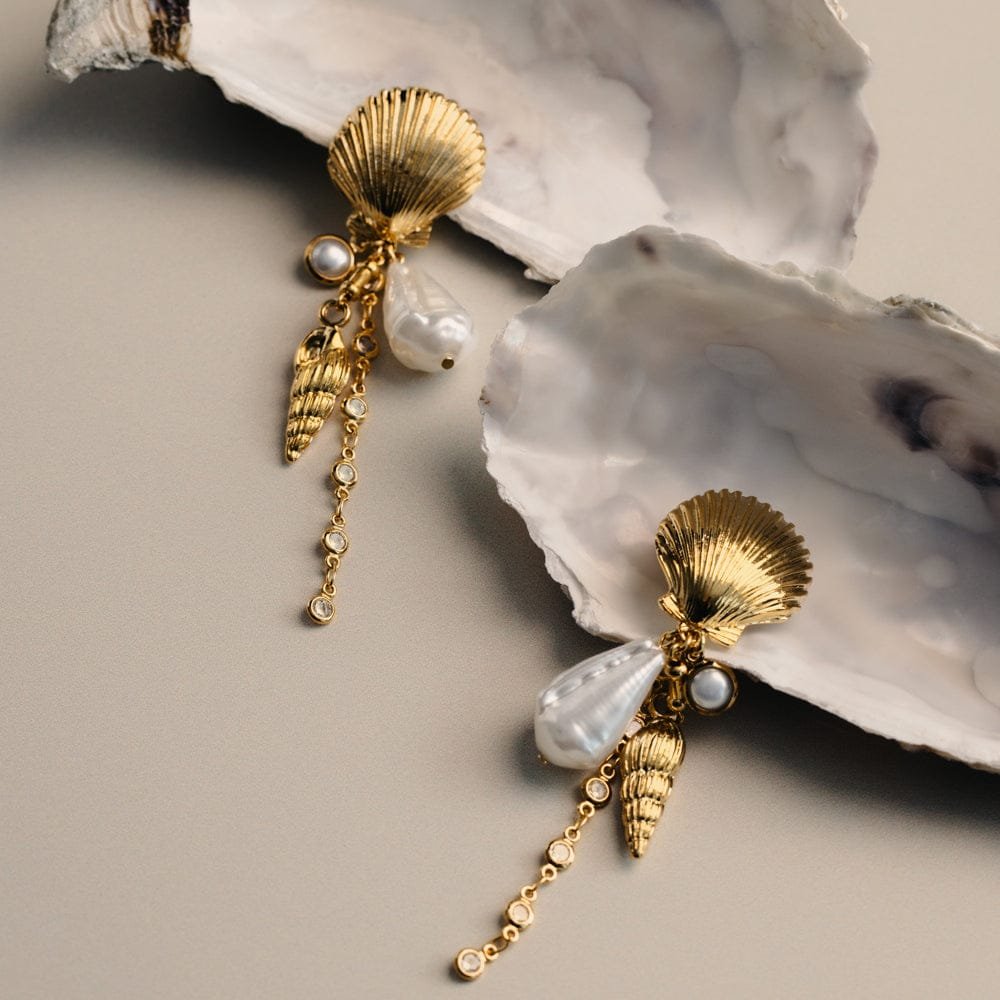 Statement Mixed Shell & Pearl Drop Earrings - Image 3