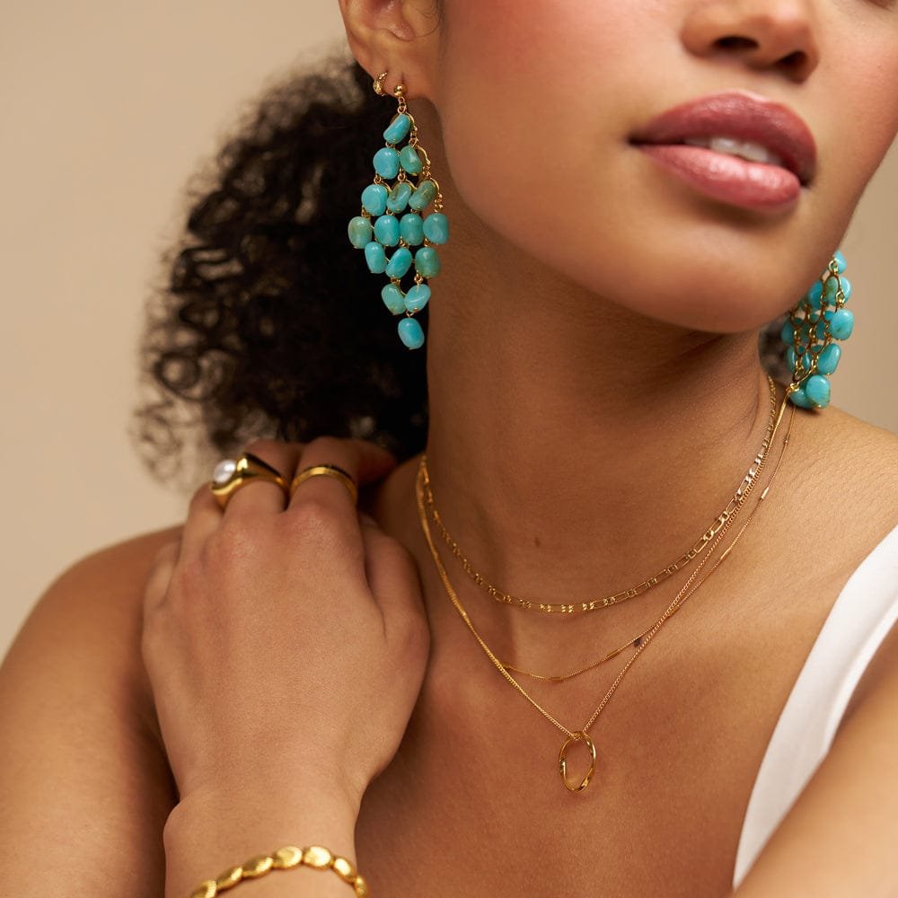 Turquoise Beaded Chandelier Drop Earrings - Image 2