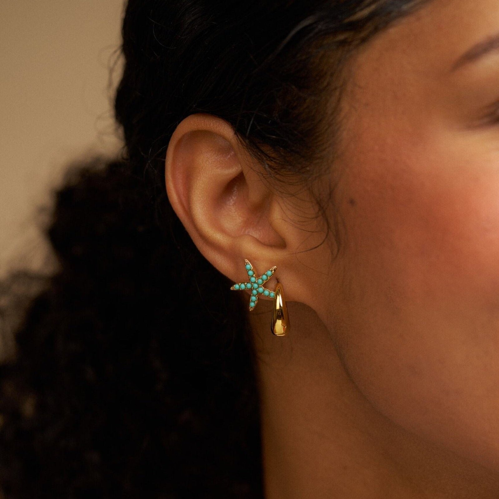 Turquoise Starfish Stud Earrings - Image 3